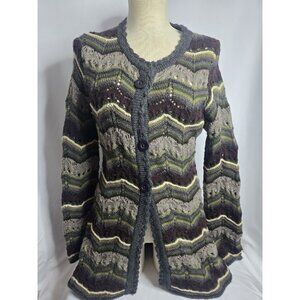 Putumayo 100% Wool Open Knit Cardigan Striped Multicolor Women's Size Small Boho